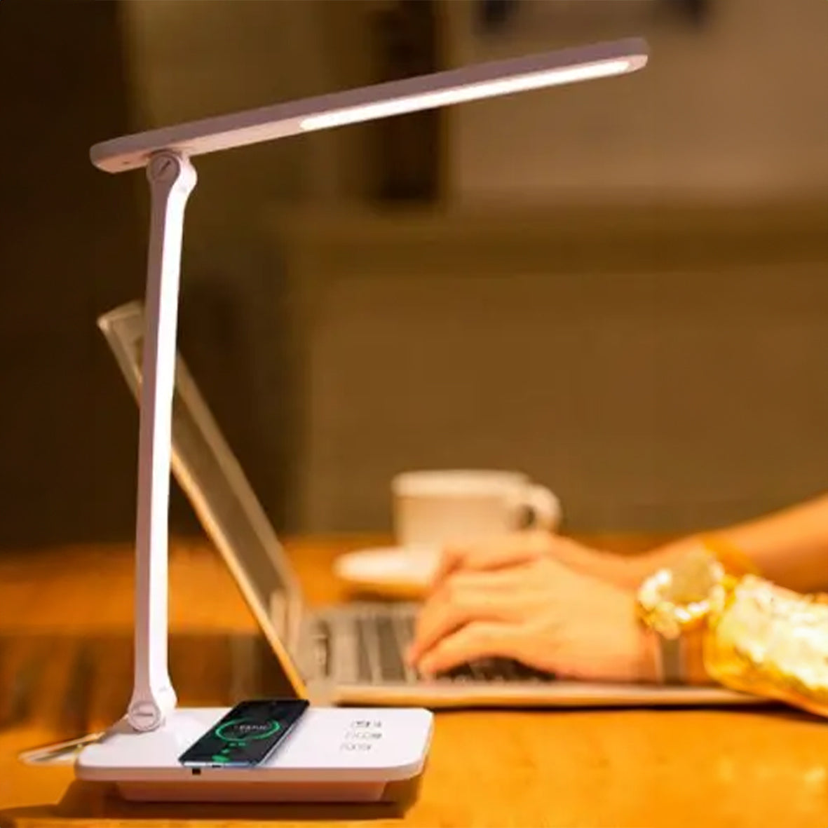 LED Desk Lamp with Wireless Charger & USB Charging Port