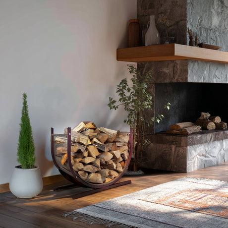 Pre-Rusted Metal Firewood Log Holder