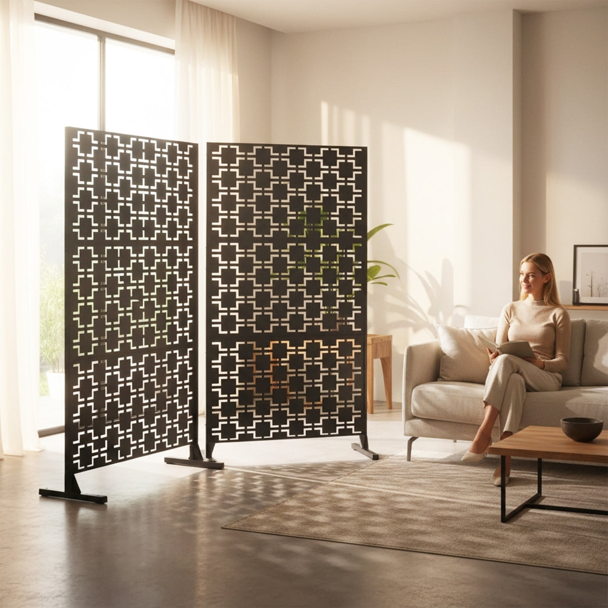 Metal Outdoor Privacy Screen with Stand 120cm x 180cm