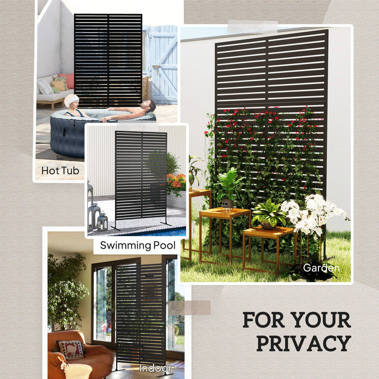 Freestanding Outdoor Privacy Screen with Stand 122cm x 198cm - Slats