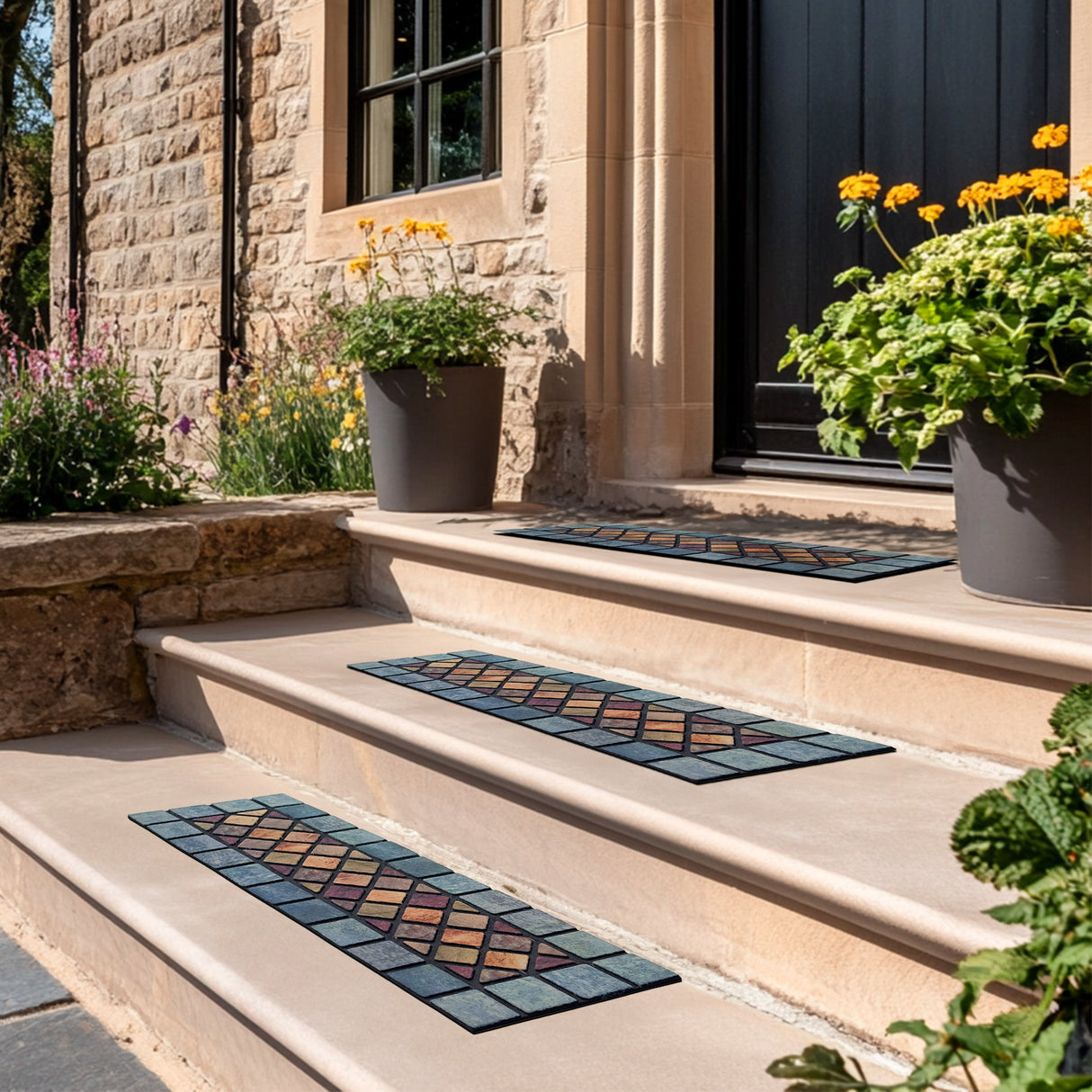 Eco-Friendly Rubber Step Mat - Blue Border