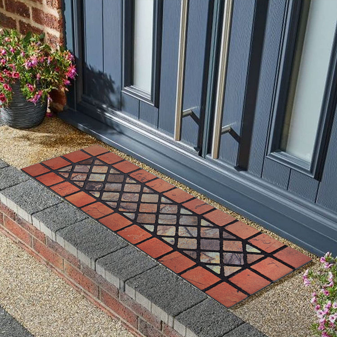 Eco-Friendly Rubber Step Mat - Red Border