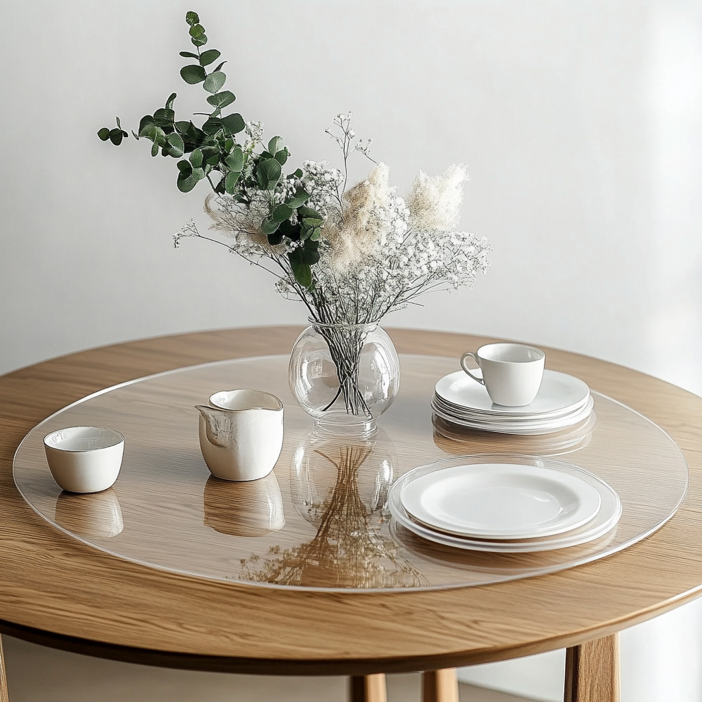 PVC Round Table Protector Mat - Transparent / Frosted