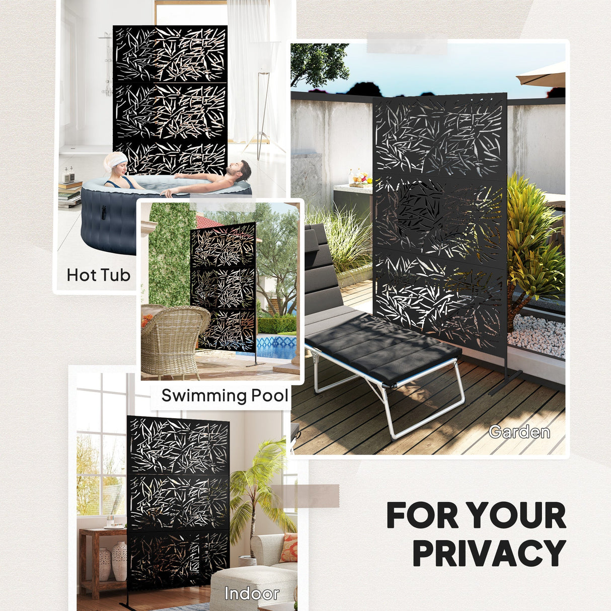 Freestanding Outdoor Privacy Screen with Stand 122cm x 198cm - Bamboo Style