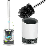 Nicoman Round White Toilet Brush & Holder With Silicone Head and Dry Pad