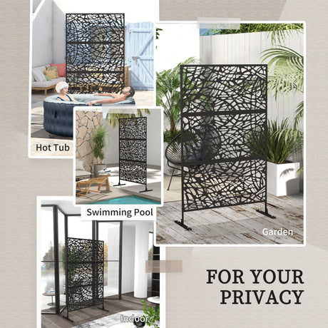 Metal Decorative Privacy Screen Outdoor Divider, Black Twisted Lines
