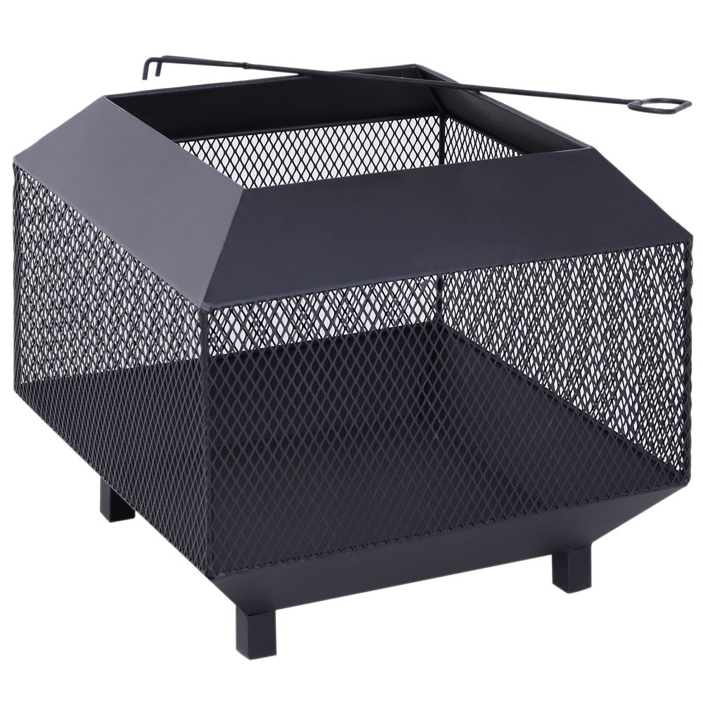 Metal Fire Pit, Square Steel-Black | Outdoor Heating