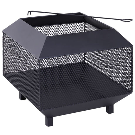 Metal Fire Pit, Square Steel-Black | Outdoor Heating