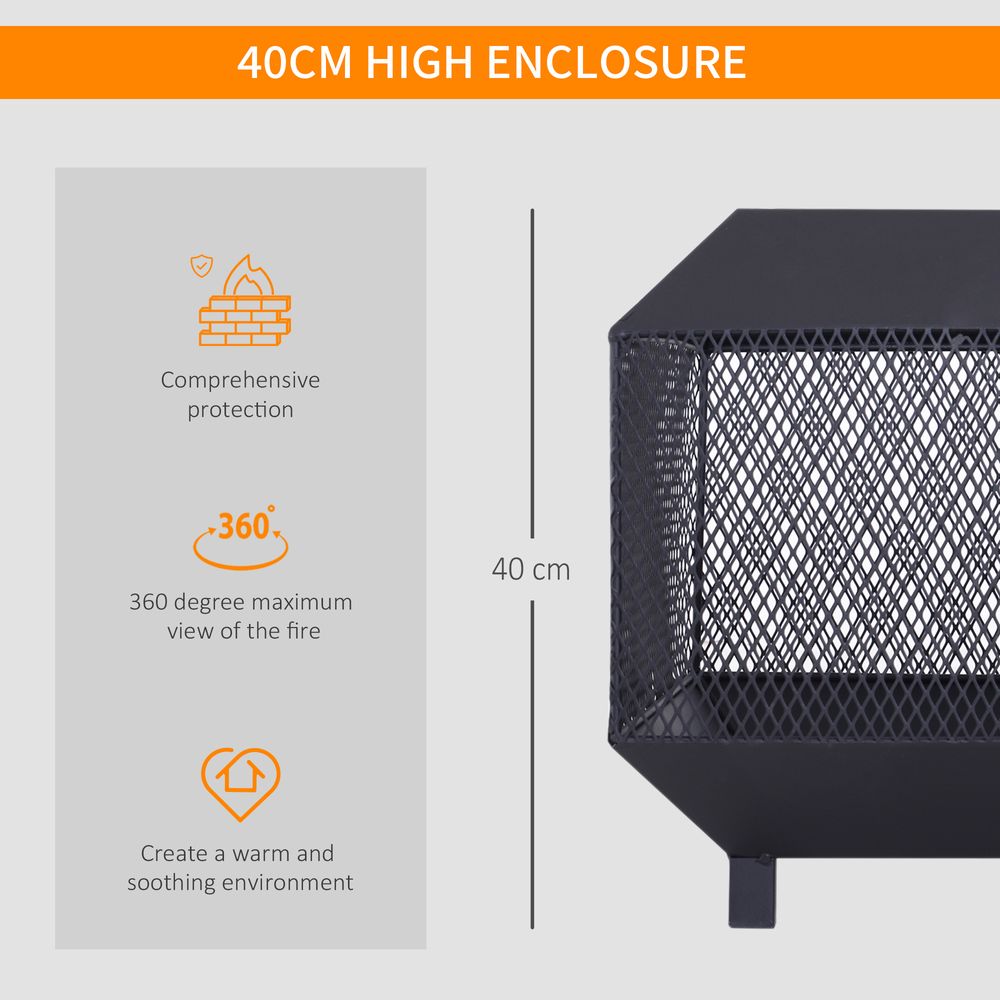 Metal Fire Pit, Square Steel-Black | Outdoor Heating