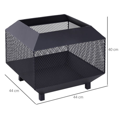 Metal Fire Pit, Square Steel-Black | Outdoor Heating