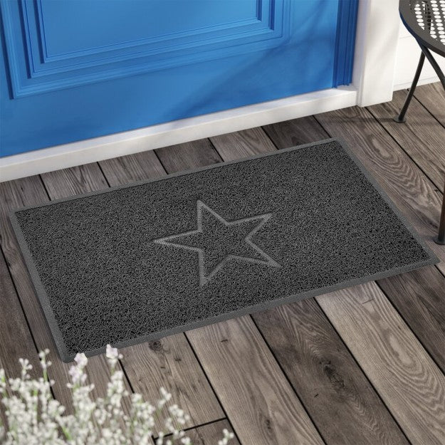 Indoor Spaghetti Door Mat Embossed Star - Dark Grey