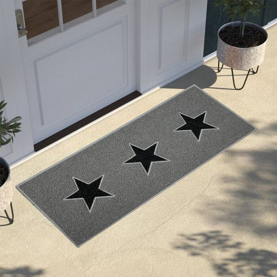 Triple Stars Door Mat Runner - Black and Grey