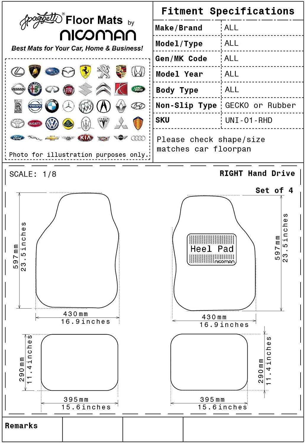 Nicoman Universal 4pc Spaghetti Car Mat Set